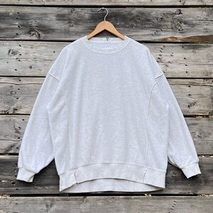 Aerie Cotton Terry Light Gray Distressed Crewneck Sweater Size Small Oversized